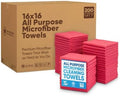 Microfiber Wholesale Bulk 16" x 16" All Purpose Towels Case Quantity (200 Count) | Large | No Fraying | High Density Microfiber | Zero Chemical Cleaner | Long-Lasting (Red) by MicrofiberWholesale