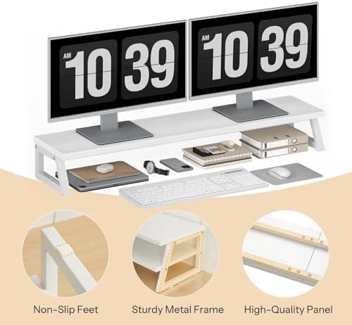 HOOBRO Dual Monitor Stand Riser, 39 Inch Large Computer Monitor Stand for 2 Monitors, Computer Monitor Riser, Desk Shelf Organizer for Office Desk, Accessories, White WW121CJ01 - Image 6