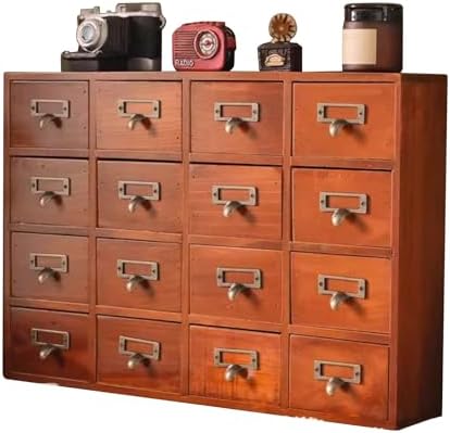 Wooden Desk Drawer Organizer, Classic Vintage Desk Organizer for Tabletop, Wood Storage Box, Desktop Organizing Cabinet with Drawers for Office Study Table(16-Drawer, Brown) by Unknown