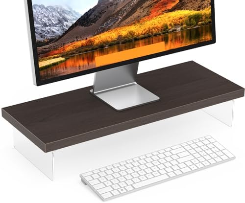 Monitor Stand Riser, 25x10 in Wood & Acrylic Computer Desk Organizer Shelf by SSWOOD