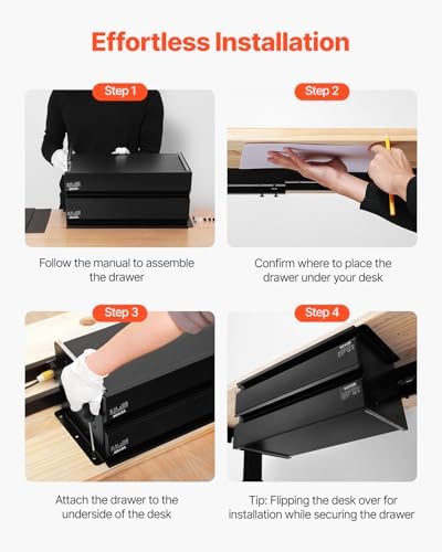 VEVOR Under Desk 2 Layer Slide Out Drawer, 16 inch Under Desk Pull-out Drawer for Home Office Sit Stand Workstation, Black - Image 7