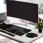 Britimes Keyboard Mouse Pad Set, 4 in 1 Desk Mat Set, Marble Black Gold - Image 3