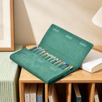 12 Suede Leather Fountain Pen Case Portfolio Divider Slot, Magnetic Closure - Image 3