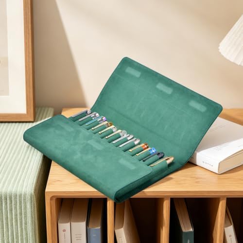 12 Suede Leather Fountain Pen Case Portfolio Divider Slot, Magnetic Closure - Image 3
