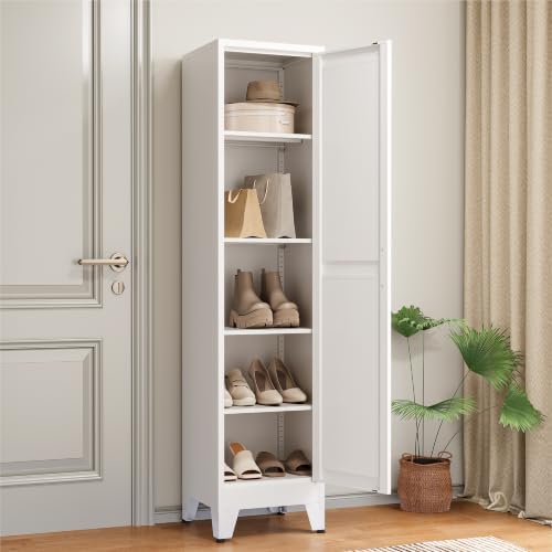COFaR 67" Tall Metal Pantry Cabinet, White Storage Cabinet with Magnetic Door & 4 Adjustable Shelves, Slim Freestanding Cupboard for Kitchen, Bathroom, Living Room - Image 4
