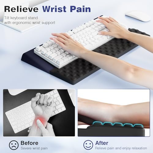 Ospelelf Keyboard Wrist Rest, Ergonomic Memory Foam Wrist Support for Typing & Gaming, Tilted Keyboard Pad, Aesthetic Desk Accessories for Office, Relief for Carpal Tunnel & Wrist Pain, Black Blue - Image 2