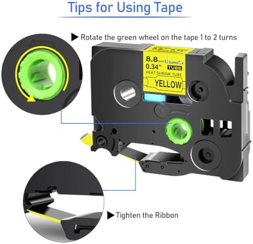 USUPERINK 10PK Compatible for Ptouch HSe-621 HSe621 HS-621 HS621 Black on Yellow 8.8mm 0.34'' Heat Shrink Tubing for Wire Cable for PT300 PT-300B PT310 PT310B PT320 Label Maker Tape - Image 3