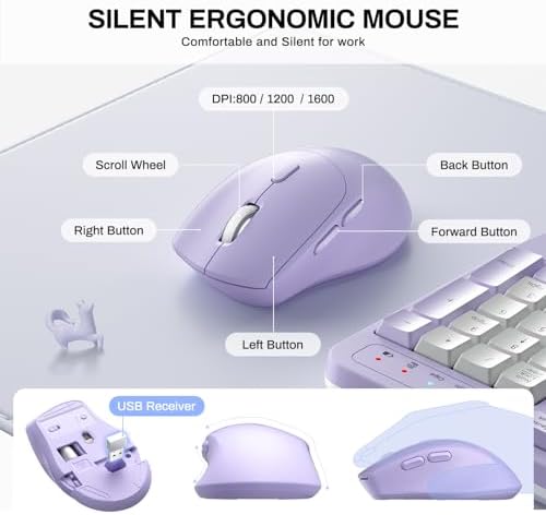 Wireless Keyboard and Mouse Combo,2.4G Ergonomic Wave Keys(Purple-B) - Image 7