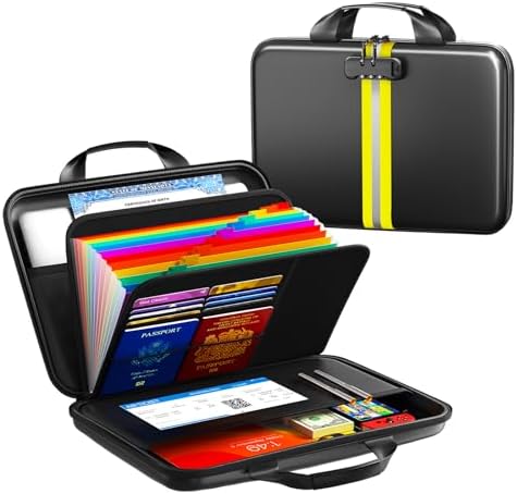 Fireproof Document Organizer with Lock, Semi-Rigid EVA Shell File Box with 13-Pocket Accordion Folder, Water-Resistant Storage for Important Documents, Passports & Certificates by Unknown