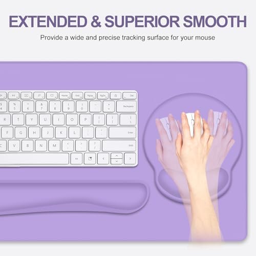 Mouse Pad Desk Pad Protector, Keyboard Wrist Rest + Mouse Pad Wrist Rest +Coaster, Large Gaming Mouse Pad for Deskpc Computer Keyboard Laptop, XXL Desk Mat Writing Pad for Office and Home, Purple - Image 4