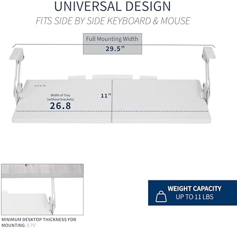 VIVO White Under Desk 27 x 11 in Adjustable Keyboard Tray, MOUNT-KB08SW - Image 4