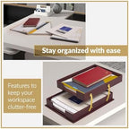MOOGCO 12-Piece Leather Desk Set — Desk Pad 23.2" x 15.4", Double Document Tray, Pen Holder — Desk Organizer Set for Home Office & Executive Desk Accessories - Image 6
