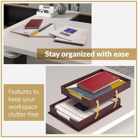 MOOGCO 12-Piece Leather Desk Set — Desk Pad 23.2" x 15.4", Double Document Tray, Pen Holder — Desk Organizer Set for Home Office & Executive Desk Accessories - Image 6