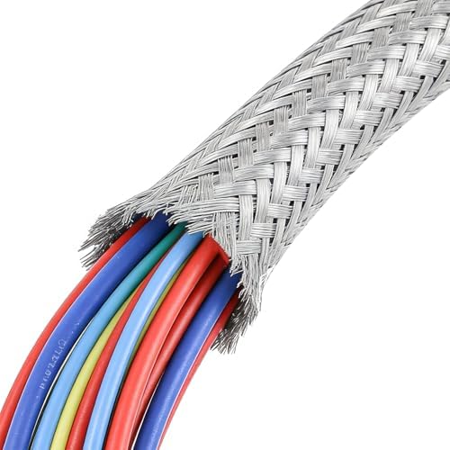 Tinned Copper Braid Wire Shielding Ground Strap Metal Cable Sleeve Expandable Flexible Flat Mesh (11/16 in Wide(0.44 in Dia)-155ft) by BuyUneed