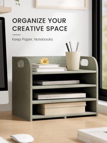 Fluxynara 4-Tier Felt File Organizer with Carry Handles, Sage - Image 5