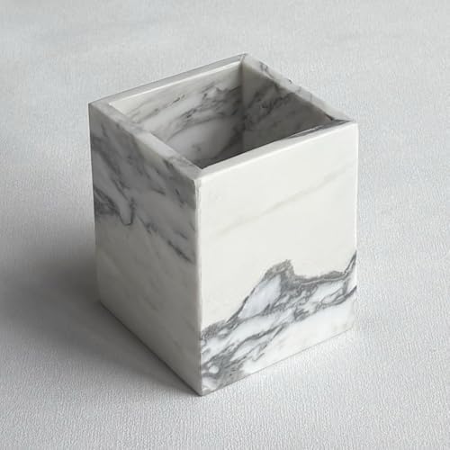 Natural Marble Stone Square Storage Container Empty Vessel Holder Cup for Candle/Pens/Sundries items (Arabescato White) by StonePlus