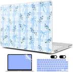 MEEgoodo 4-in-1 Printed Case for MacBook Neo 13 inch 2026 Release Model A3404, Laptop Hard Shell Cases with Keyboard Skin & Screen Protector & Webcam Covers, Flower&Bows&Watercolor Plaid by MEEgoodo