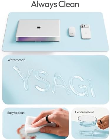 YSAGi Leather Desk Protector, Office Mat, Large Mouse Mat, Non-Slip PU Leather Blotter, Laptop Desk Mat, Waterproof Writing Pad for Office and Home(Baby Blue, 63" x 24") - Image 7