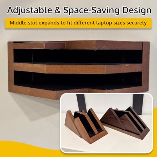 Dual Laptop Holder Vertical Stand 2 Slots Wooden - Light Brown (Oak Color) - Vertical Holder for Desk, MacBook Pro & Air, Desktop Organizer Made of Natural Wood, Adjustable Stand for Notebooks - Image 5