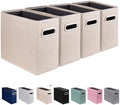 4 Pack Letter Size File Storage Box Collapsible, Fabric Hanging File Folders Organizer, Portable Office Document Holder with Metal Handle, Smooth PVC Rails, Beige by ComfortKeeper