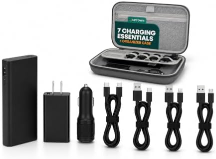 Uptown Deals Travel Charging Kit with Cable Organizer Case – 10,000mAh Portable Charger (Power Bank), 45W GaN Wall Adapter, 48W Car Phone Charger & 4 Cables – Travel Essentials for Devices by Unknown