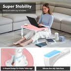 Lap Desk for Bed Adjustable Height, Foldable Bed Table with Storage Drawer, Tablet Slot & Cup Holder, Portable Laptop Stand for Bed & Sofa, Bed Desk for Adults & Kids, Pink - Image 4
