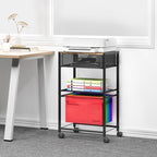 Cawukege 3 Tier Printer Stand, Small Mobile Table with Wheels, Printer Shelf Rolling Cart with Storage Desk Organizer Hanging File for Office Home, Brown - Image 2