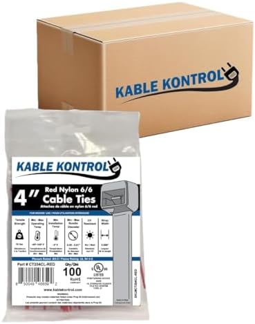 Kable Kontrol Cable Zip Ties, 4 Inch, 40000 Pcs, 18lbs Test, Red by KABLEKONTROL%C2%AE
