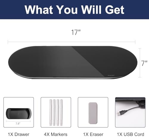TSJ OFFICE Glass Desktop Whiteboard - 17 X 7 Inches Black Board Pink Light - Image 2