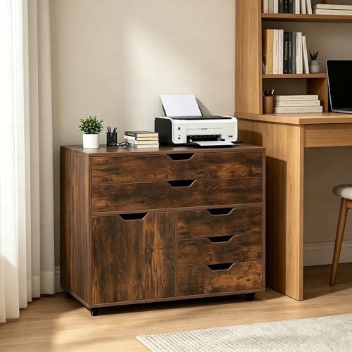 LOKO 5-Drawer Mobile File Cabinet, Office Storage Cabinet (Rustic Brown) - Image 2