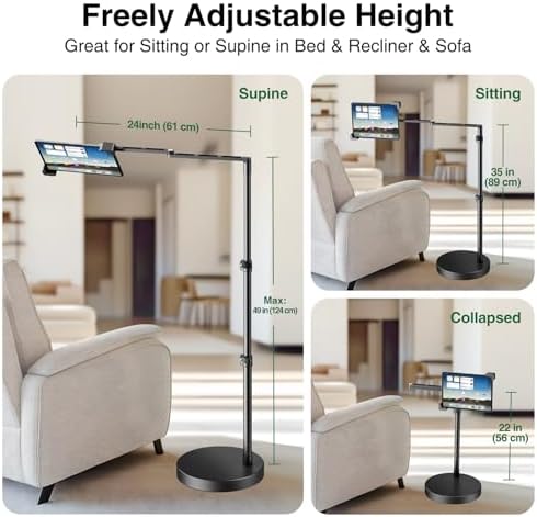 elitehood Diagonal Design iPad Floor Stand for Bed with Heavy Duty Base - Image 4