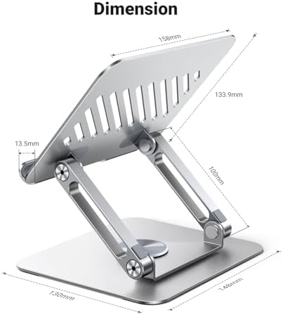 UGREEN Tablet Stand Holder for Desk with 360° Rotating Base Aluminum Dual Rod Support Adjustable Home Office Accessories Compatible with iPad Pro 13 12 11 Air Mini 5 4 3 Phone E-Reader Silver - Image 7