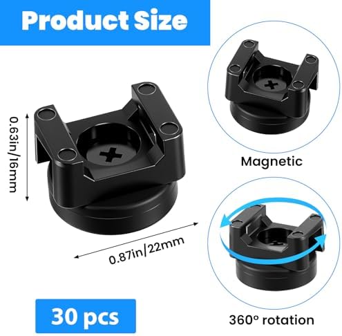 30 Pack Magnetic Zip Tie Mount Base Heavy Duty Magnetic Cable Zip Tie Base, Wire Holder Multipurpose Cable Ties Management Base Wire Clips Management for Home Office Marine Electrical Wiring (22 mm) - Image 2