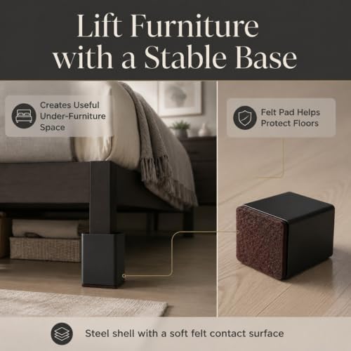 Square Steel Riser, 3.97-4.72 Inch Height, Fits 2.26 Inch Leg, 4Pcs Black - Image 2