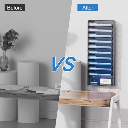 OUTWOLF 2Pack 12 Tier Hanging Wall File Organizer with Hooks, Vertical Wall Mount File Folder Holder, Paper Document Mail Organizer for Office - Image 5