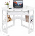 VECELO Corner Desk, Triangle Computer Desk for Small Space with Charging Station and Keyboard Tray, Corner Makeup Table with Storage Shelves for Home Office Bedroom, 41x30, White by VECELO
