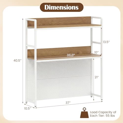BECOMFORT 37" Desktop Bookshelf, Desk Hutch Dorm with DIY Metal Pegboard - Image 2
