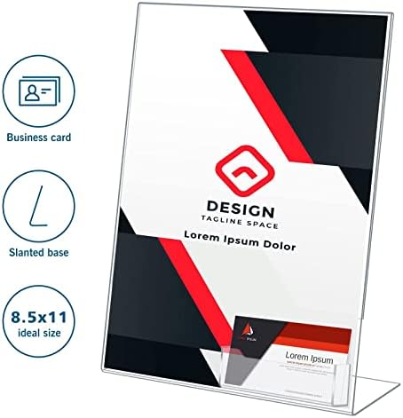 Remerry 12 Pcs Acrylic Sign Holder with Business Card Holder Slanted Paper Stand Clear Brochure Display Stand Heavy Duty Plastic Signs for Office Table Advertisement Flyer (8.5 x 11 Inch) - Image 4