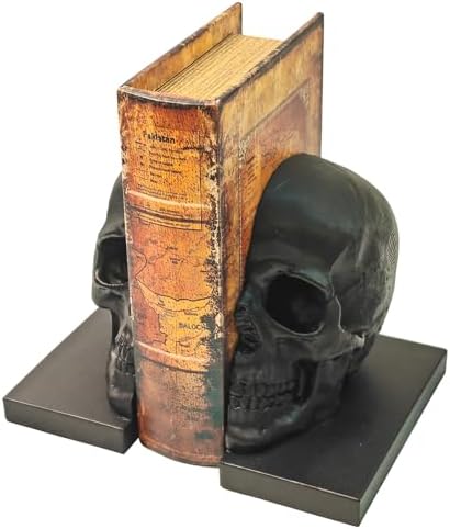 Heavy Duty Resin Skull Bookends, Gothic Shelf Desk Decor (Black) by LuckyVin