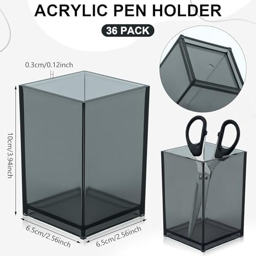 Sabary 36 Pack Acrylic Pencil Pen Holder Cup, 2.6 x 2.6 x 4 Square Storage Organizer for Pens, Colored Pencils Paintbrushes and Makeup Brush for Desk Drawers School Office Home Supplies(Black) - Image 2
