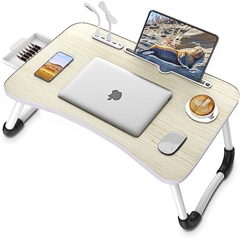 Zapuno Laptop Lap Desk, Foldable Laptop Table Tray with 4 USB Ports Storage Drawer and Cup Holder, Lap Bed Desk Notebook Stand Laptray Portable Standing Table for Bed Couch Floor by Zapuno