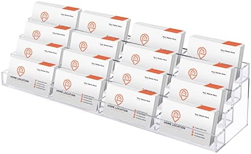 Hoteam Acrylic Business Card Holder for Desk Multiple 16 Slot 4 Tier Large Business Card Organizer Display Rack Clear Plastic Holder Stand for Home(1 Pcs) by Hoteam
