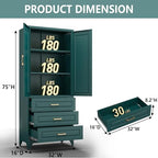Polup 75" Metal Storage Cabinet, Kitchen Pantry Cabinet with 3 Drawers - Image 3