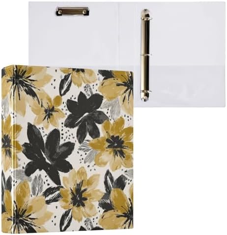 Black Gold Flower 3 Ring Binders 1.5 Inch Clear View Three Ring Binders Versatile Binder for Work School Office Supply 1 Pack by Unknown