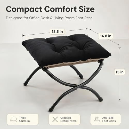 15" Upholstered Folding Foot Rest Stool with Foldable Metal Frame Black - Image 3
