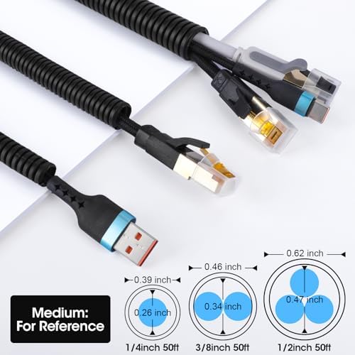 Wire Loom 1/4", 1/2", 3/8 Inch x 50 FT, Split Wire Loom Tubing Wire Conduit, Cable Sleeves Bulk Flexible Electrical Conduit Protective kit - Image 2