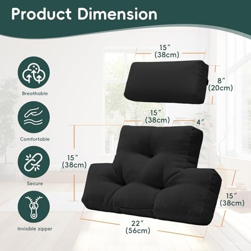 2 Piece Neck Pillow and Lumbar Support Back Cushion Set for Recliner, Black - Image 2