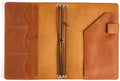 Genuine Leather Journal Cover A5 – Refillable Notebook Organizer with 3 Elastic Bands, Card Slots, Pen Holder & Interior Pockets, Fits 5.8" x 8.3" Notebooks (Paper Not Included), Warm Brown by Unknown