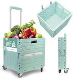 Inspired Living Collapsible Folding Utility Cart, Heavy-Duty Rolling Crate with 360° Wheels, Telescoping Handle, Hidden Lid, Holds 200 Lbs, Pale Mint by Inspired+Living