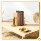 Kathfly Vintage Gold Brick Arch Bookends Resin Book Ends for Shelves Heavy Duty Decorative Bookends, Cute Book Stopper Holder Decor for Desk Home Office, Shelf Decoration - Image 2